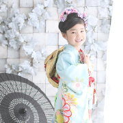 七五三7歳着物レンタル　水色　世田谷区喜多見狛江