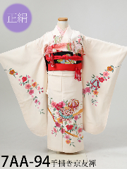 七五三7才正絹着物レンタル クリーム 手描き京友禅