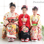 七五三7歳正絹着物レンタル　水色紫　双子姉妹撮影　世田谷区 喜多見 狛江