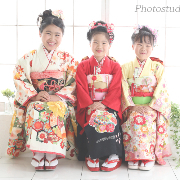 七五三7歳正絹着物レンタル　水色紫　双子姉妹撮影　世田谷区 喜多見 狛江